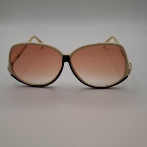 Vtg VIGNERI Sunglasses B color White/ Black Hong Kong Oversize Retro Rose Lens